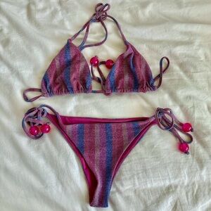 Striped Bikini with Pink and Blue Accents